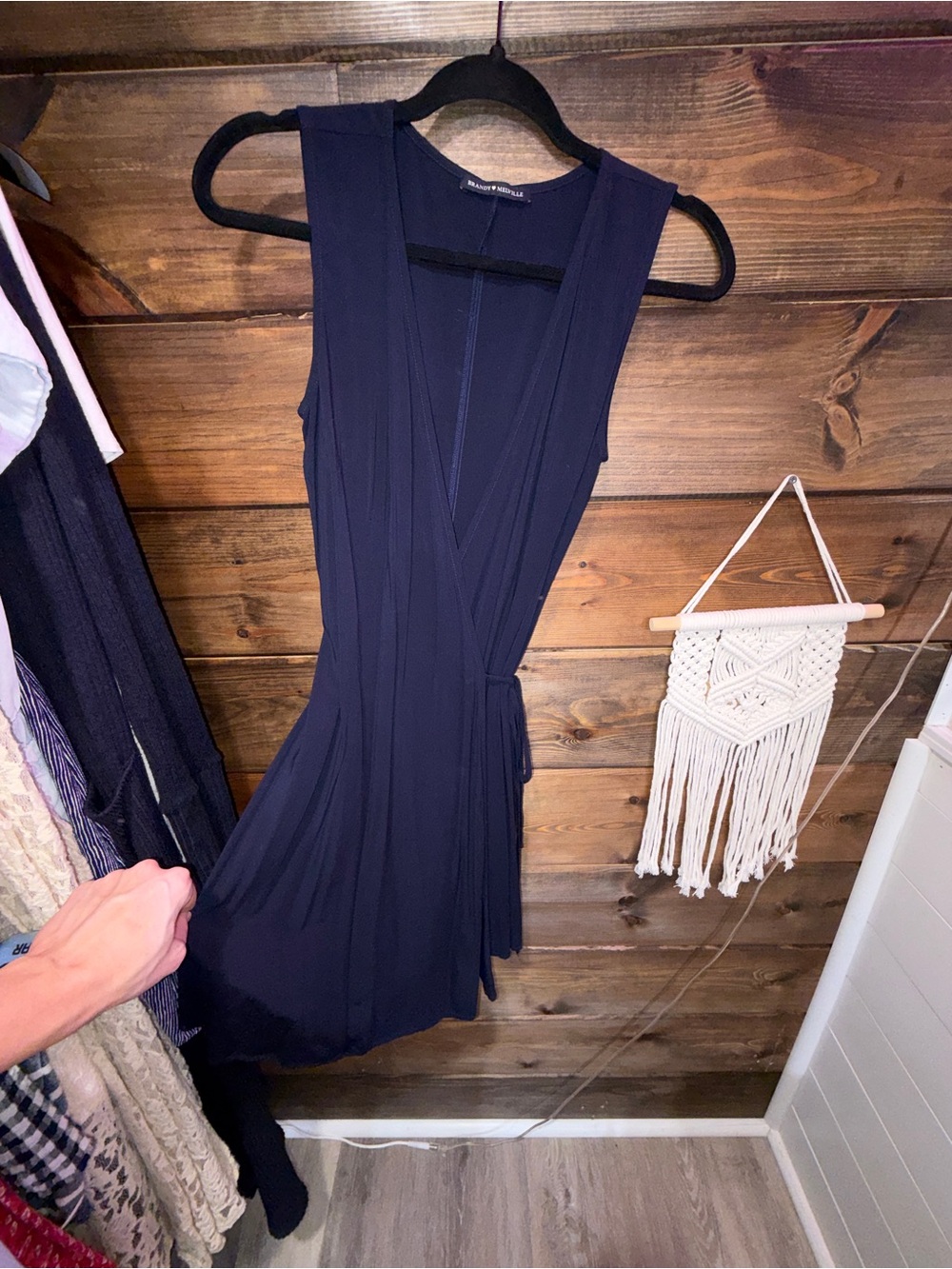 Brandy Melville Navy Wrap-Style Short Sleeve Dress - Picture 4 of 8